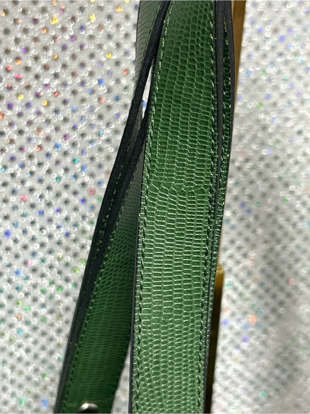 NUTS - MCM  Nylon Tote w/Green Leather Trim & Silver Plaque 14 x 10 x 5 w/COA - Picture 5 of 17